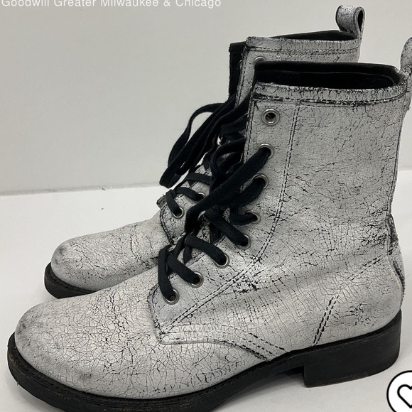 Frye Shoes - RARE Frye Veronica Women's White Crackle Lace-Up Combat/Moto Boot